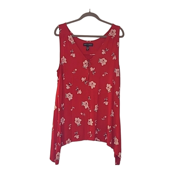 Love & Legend Tops - Sleeveless Top with Sharkbite Hem | Love & Legend| 2X | Red